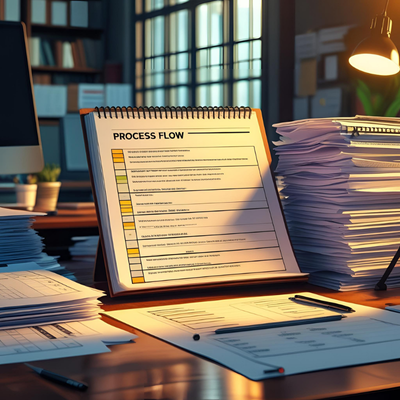 Checklist de processos organizados sobre mesa de escritório contábil, representando estruturação antes do crescimento.